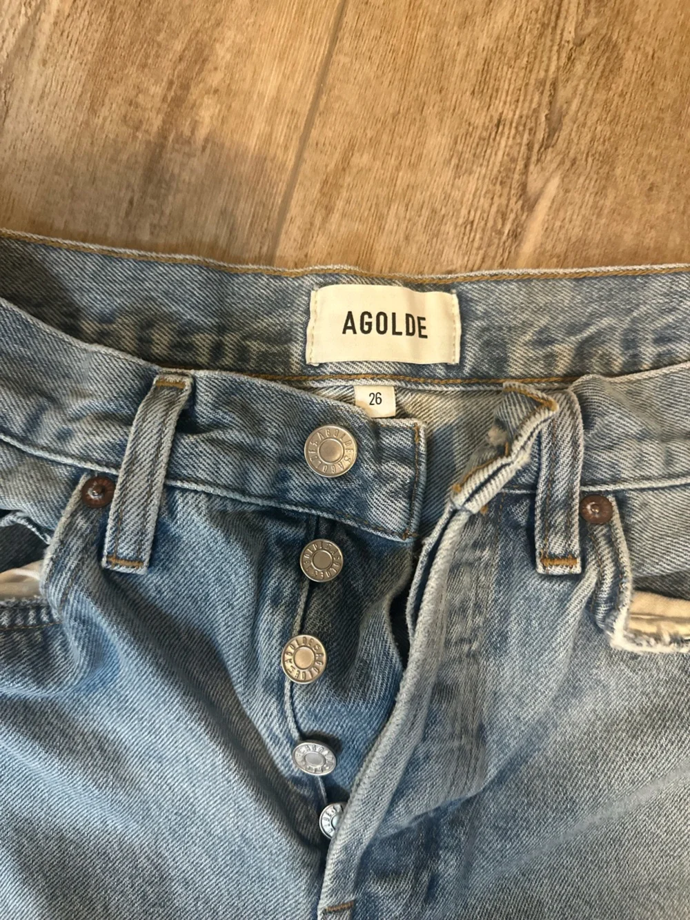 AGOLDE Parker Long Light Blue High-Rise Denim Shorts